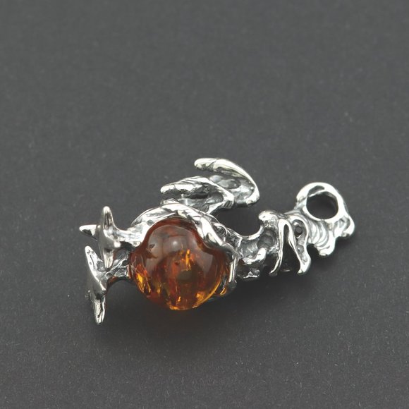 Sterling silver pendant with natural Baltic amber, amber chicken pendant - Picture 13 of 15